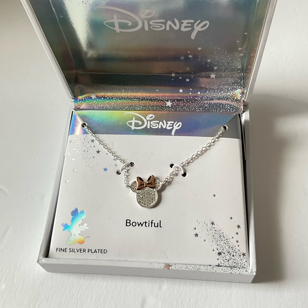 Disney Classics Jewelry | Minnie Mouse Bow Cubic Zirconia Silver Necklace - Picture 5 of 8